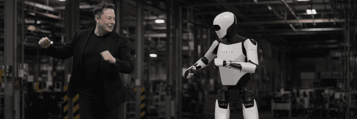 Elon Musk dances with a robot
