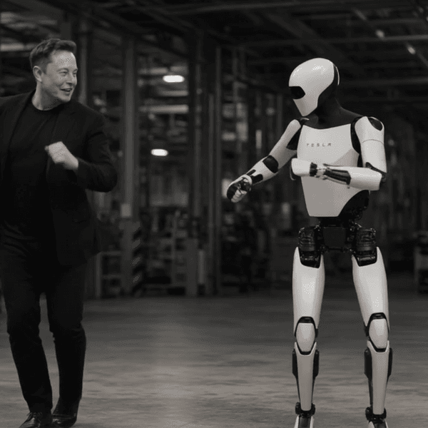 Elon Musk dances with a robot