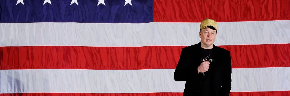Elon Musk in front of American flag