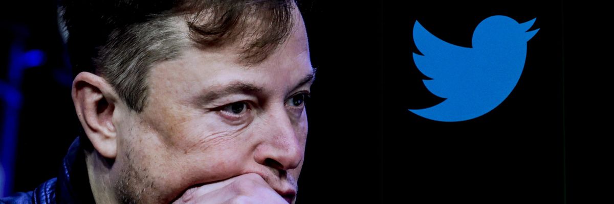 Elon Musk is displayed next to Twitter's logo