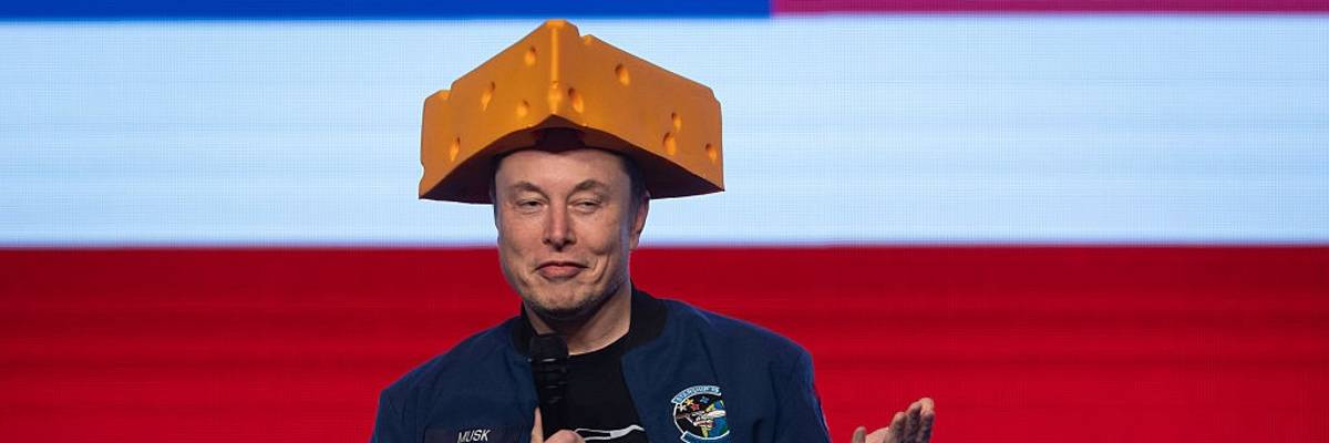 Elon Musk with cheese on his head