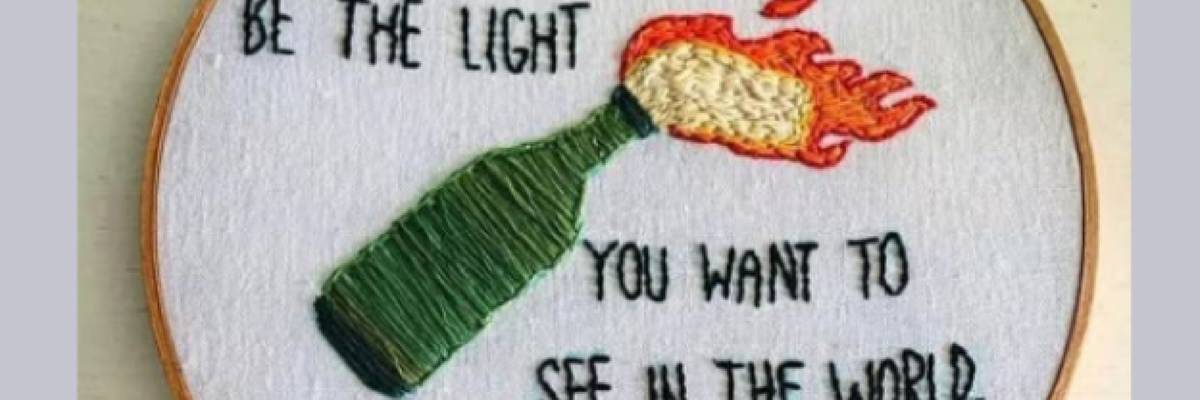 Embroidered Molotov cocktail on Balmar's Facebook page.