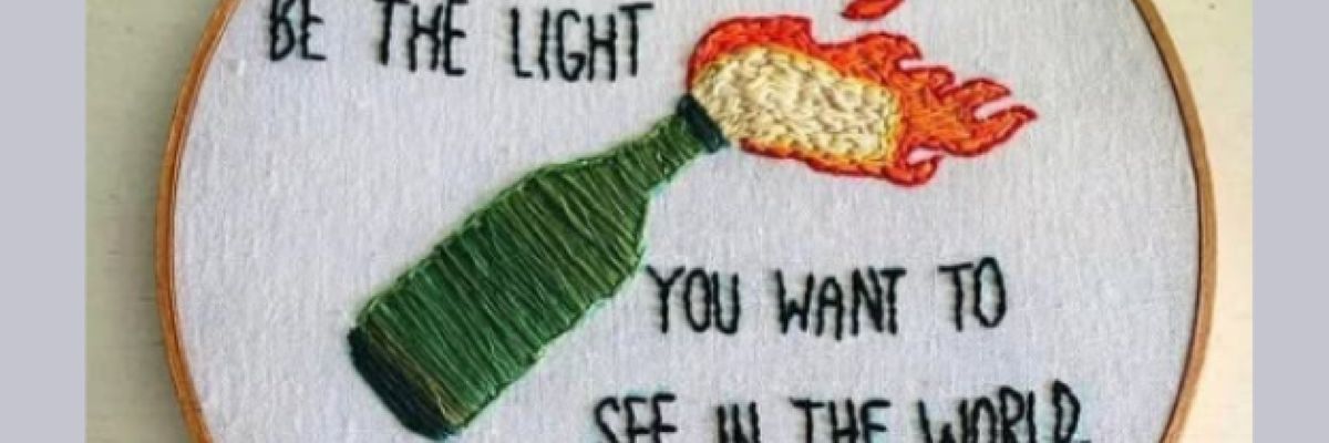 Embroidered Molotov cocktail on Balmar's Facebook page.