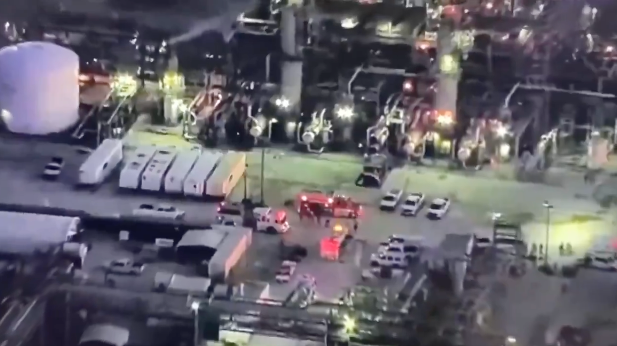 Emergency vehicles are seen at the PEMEX facility in Deer Park, Texas