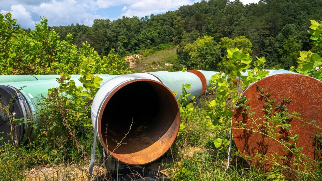 Empty pipeline segments are shown on the property of Maury Johnson, a local farmer and landowner challenging the Mountain Valley Pipeline, on August 26, 2022 in Greenville, West Virginia.