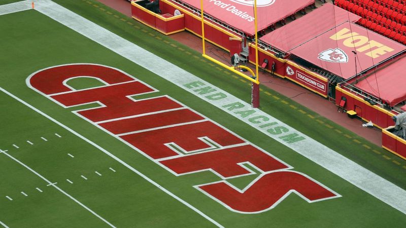 "End Racism" in Kansas City Chief's end zone