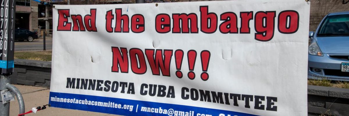 "End the Embargo Now" sign 