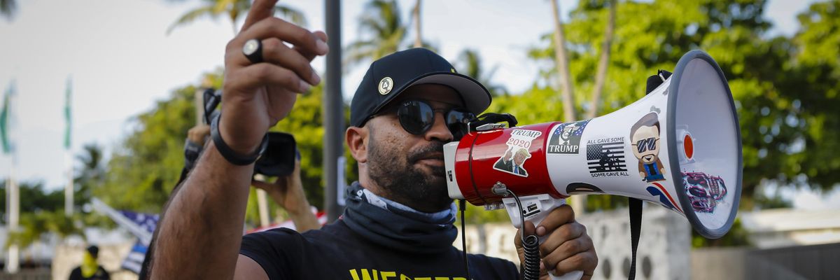 Enrique Tarrio, former Proud Boys leader, seen at an event in Miami