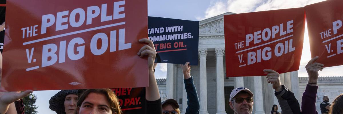 Environmental Activists Protest Against Oil Companies As Supreme Court Begins New Term