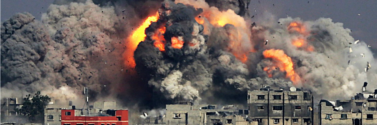 Explosions follow an Israeli airstrike in Gaza in July of 2014