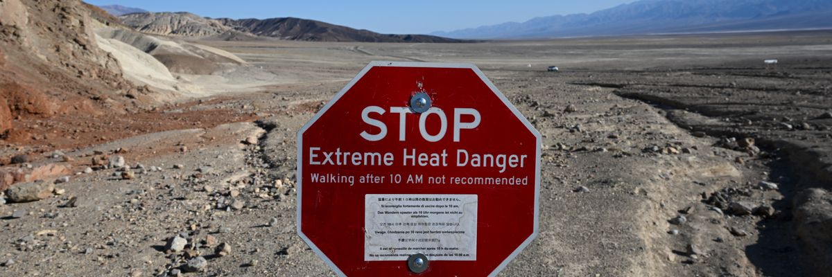 Extreme heat danger sign in Death Valley, California