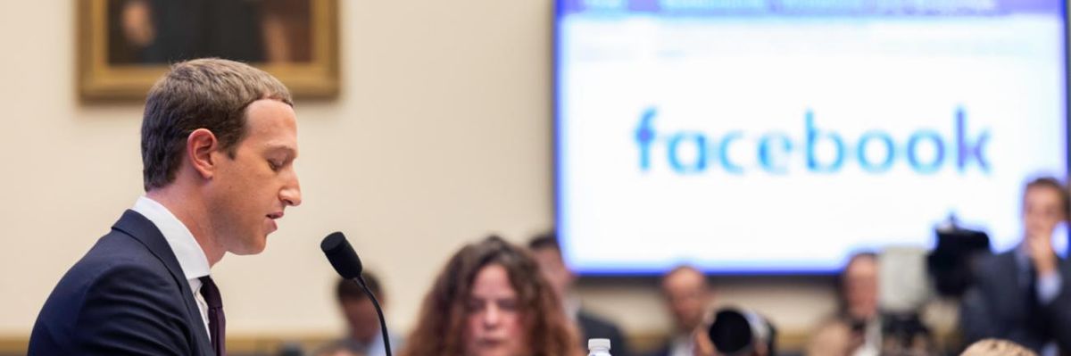 Facebook CEO Mark Zuckerberg testifying at a congressional hearing