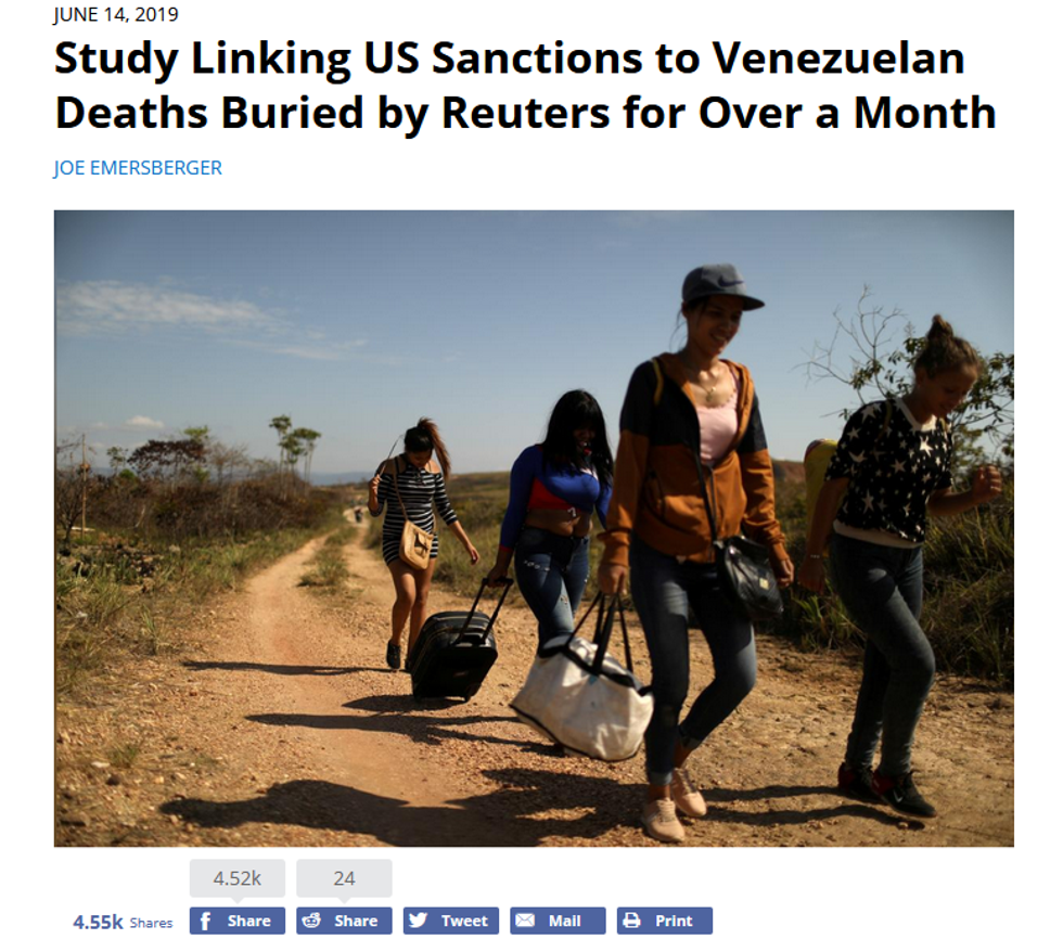 FAIR: Study Linking US Sanctions to Venezuelan Deaths Buried by Reuters for Over a Month