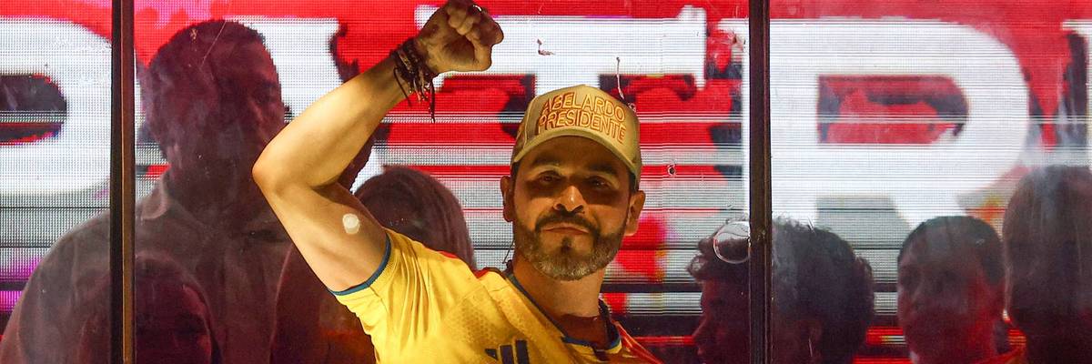 Far-right candidate Abelardo De La Espriella celebrates advancing to the runoff in Colombia