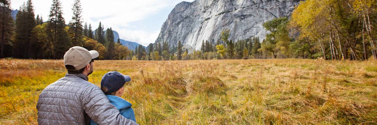 Father and son in Yosemite National Park.