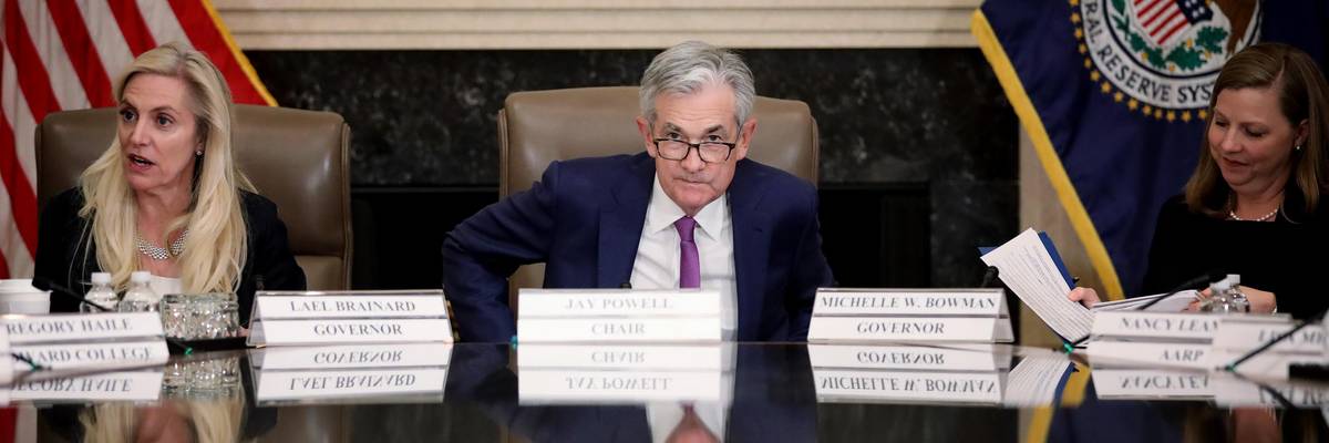 Fed Chair Jerome Powell attends a meeting