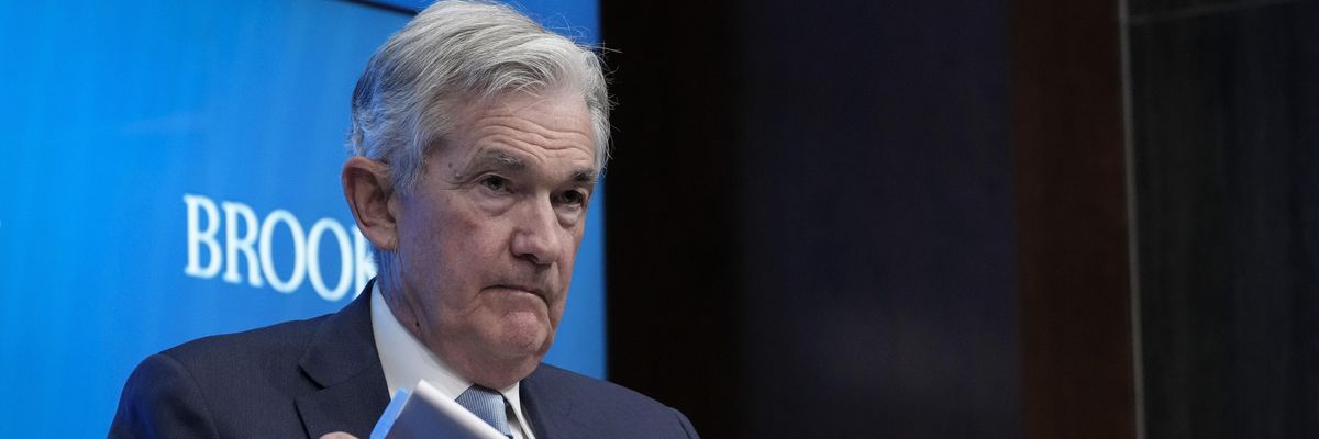 Fed Chair Jerome Powell speaks at an event