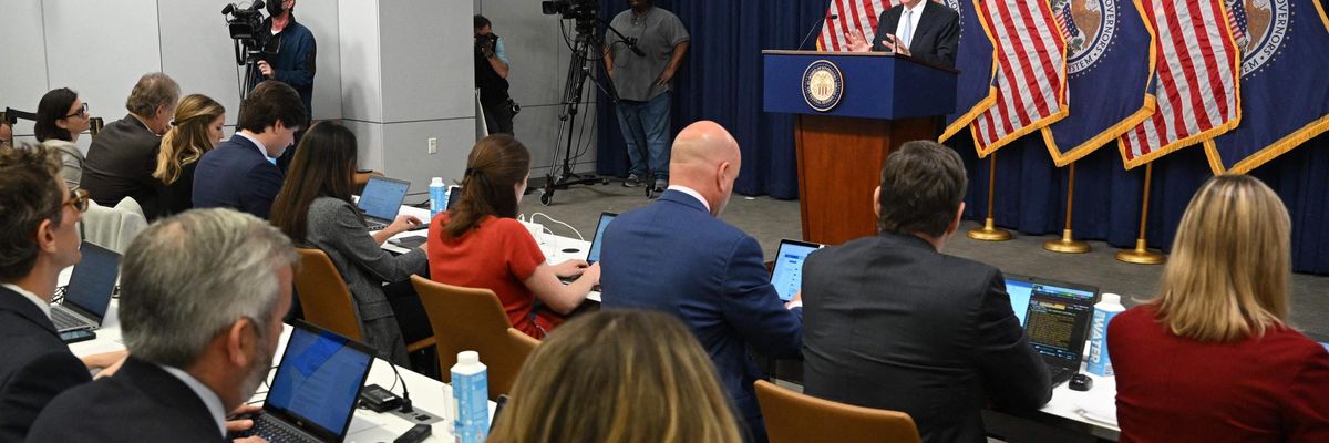 Fed Chair Jerome Powell speaks during a press conference
