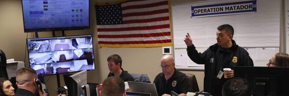 Federal immigration agents at a New York command center