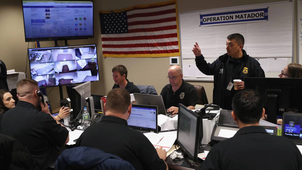 Federal immigration agents at a New York command center