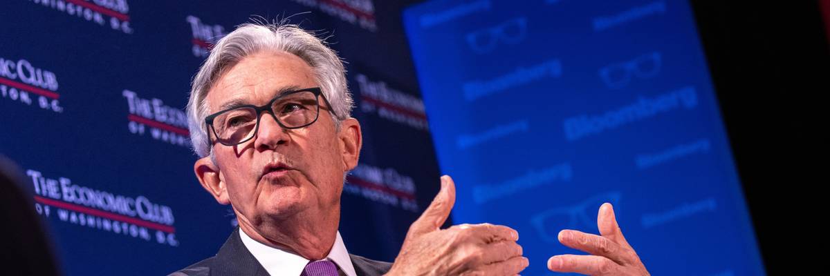 Federal Reserve Board Chairman Jerome Powell speaks during an interview