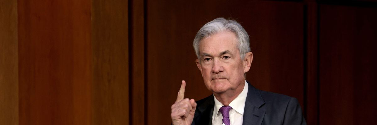 Federal Reserve Chair Jerome Powell arrives to testify before the Senate Banking Committee