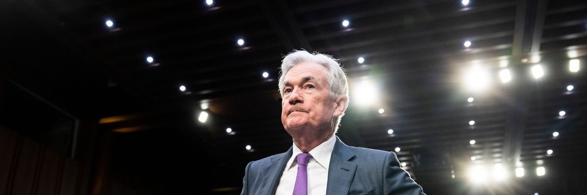 Federal Reserve Chairman Jerome Powell arrives to testify before the Senate Banking Committee