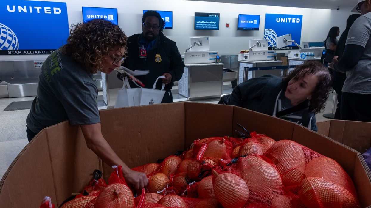 Federal workers receive food parcels at Newark Liberty International Airport in Newark