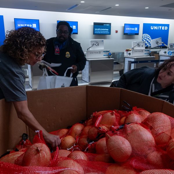 Federal workers receive food parcels at Newark Liberty International Airport in Newark