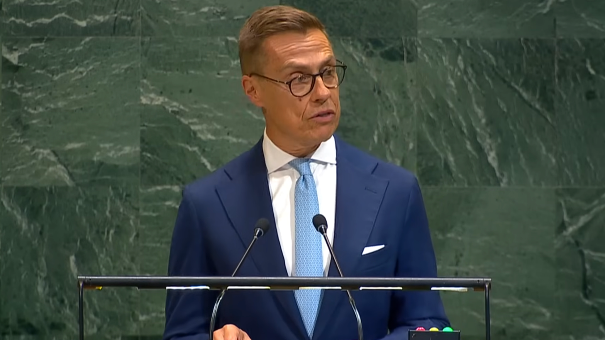 Finnish President Alexander Stubb addresses the UN General Assembly