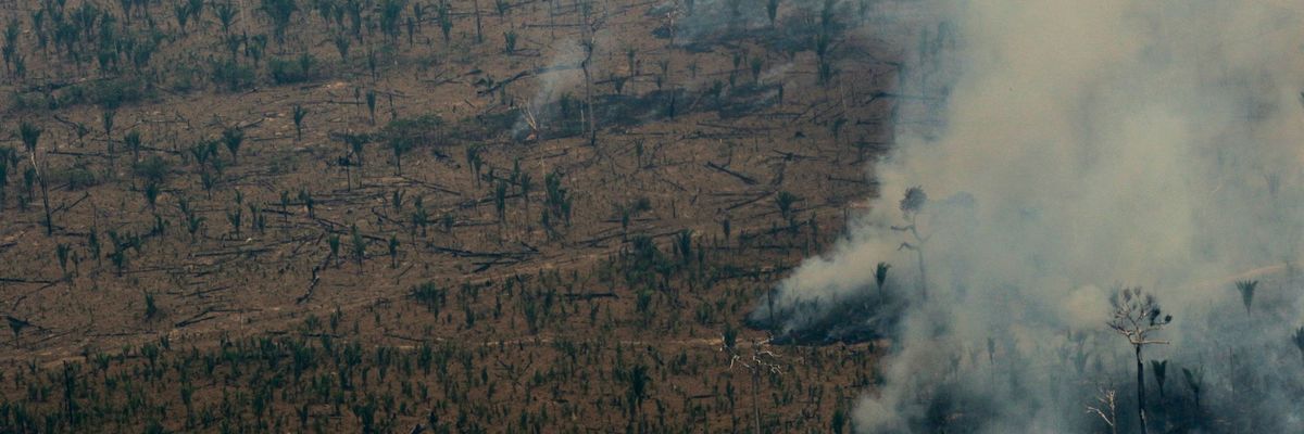 Fire used to clear land in Amazon rainforest.