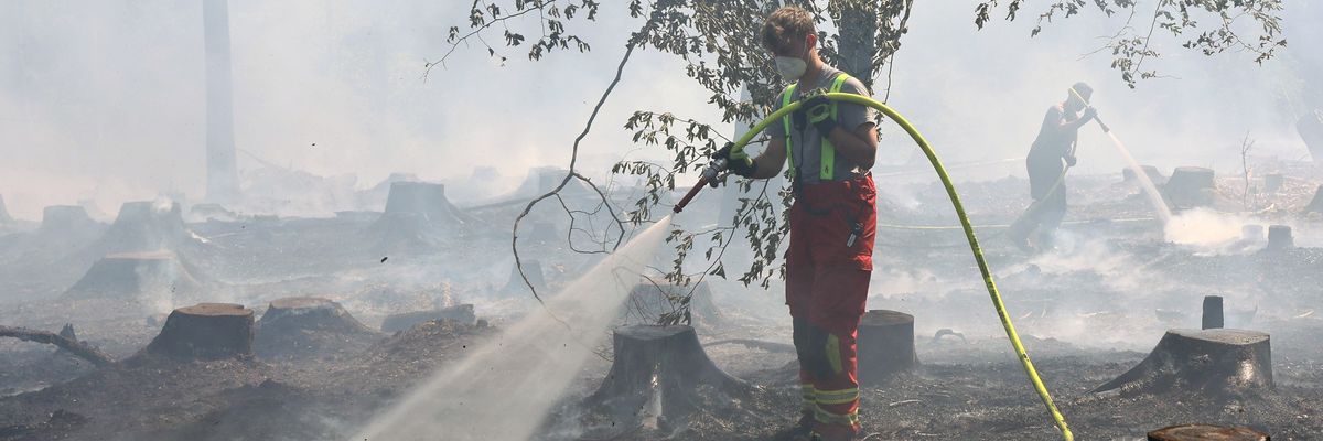 Firefighters extinguish a forest fire in Germany