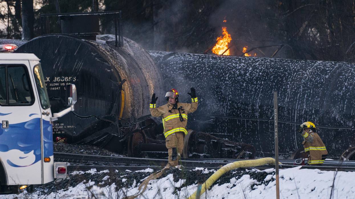 Firefighters respond after a train carrying crude oil derailed on December 22, 2020 in Custer, Washington.