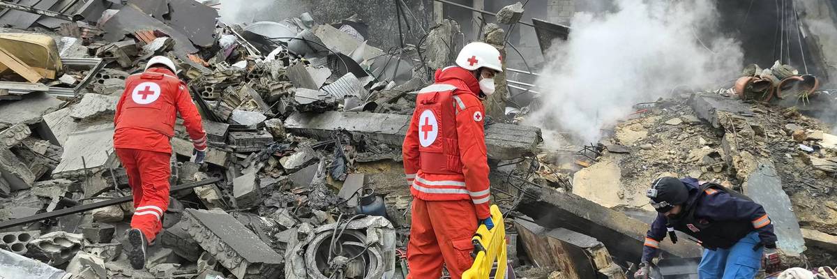 First aid responders at scene of Israeli airstrike on Lebanon