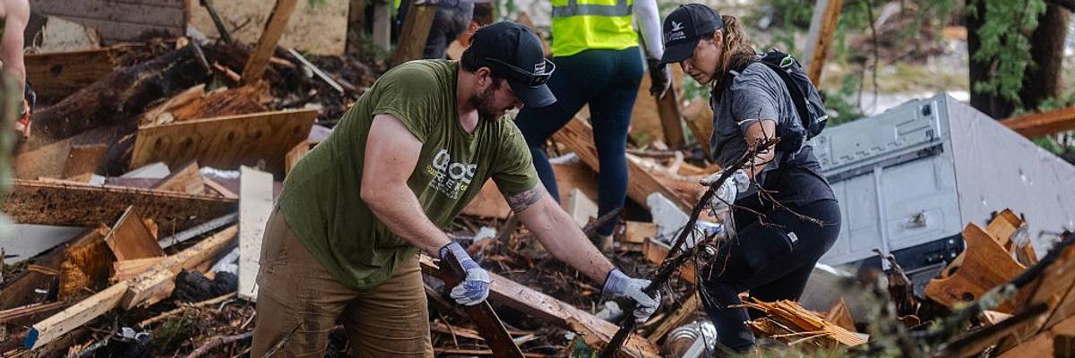 First responders look for survivors in Texas flooding.