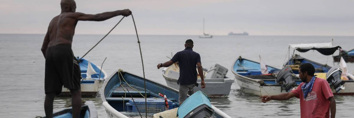 Fishermen at work in Trinidad and Tobago