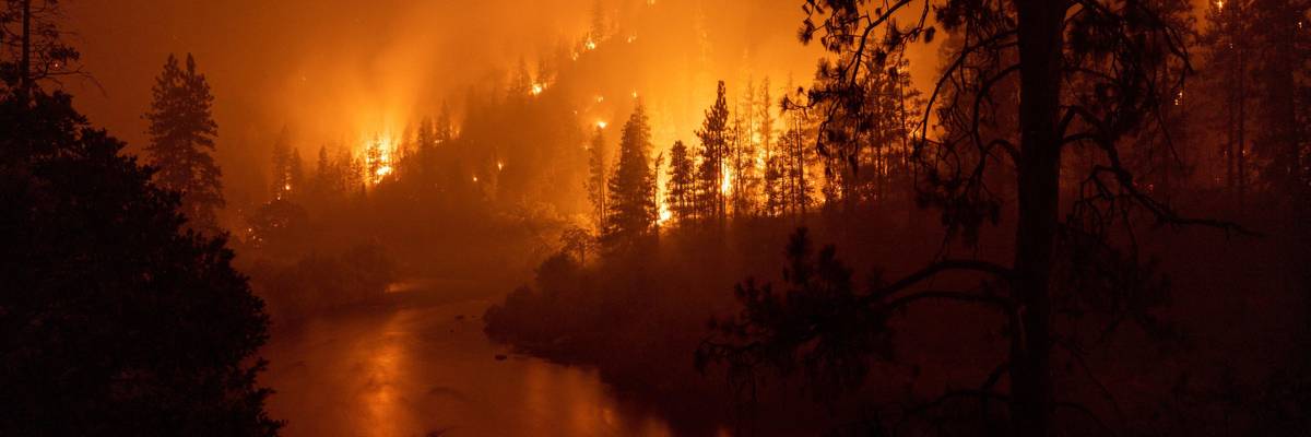 Flames burn during the McKinney Fire in the Klamath National Forest northwest of Yreka, California, on July 31, 2022.