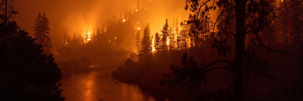 Flames burn during the McKinney Fire in the Klamath National Forest northwest of Yreka, California, on July 31, 2022.