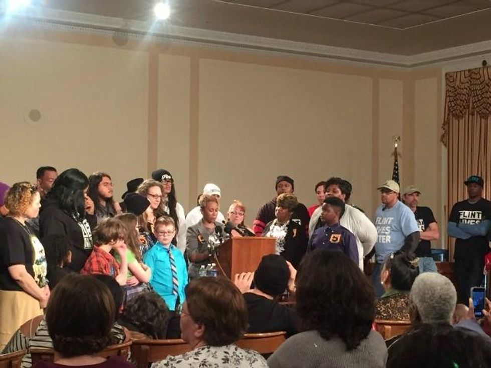 Flint families demanded pipe replacement, repayment of their water bills, and comprehensive health care and education reform. (Photo: Rachel Rekowski/Twitter)