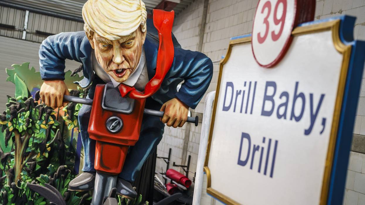 Float of Trump manning a giant drill.