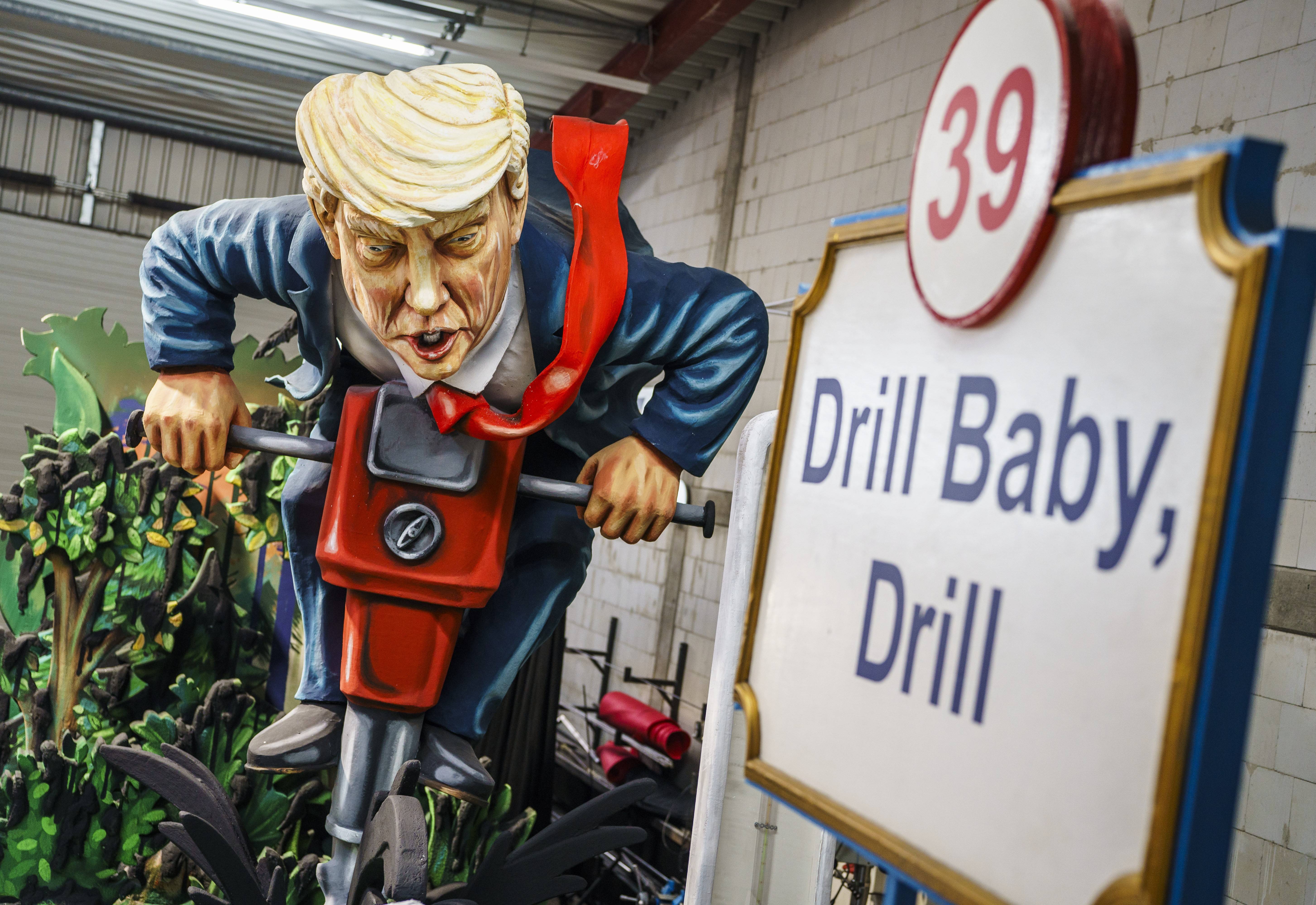Float of Trump manning a giant drill.