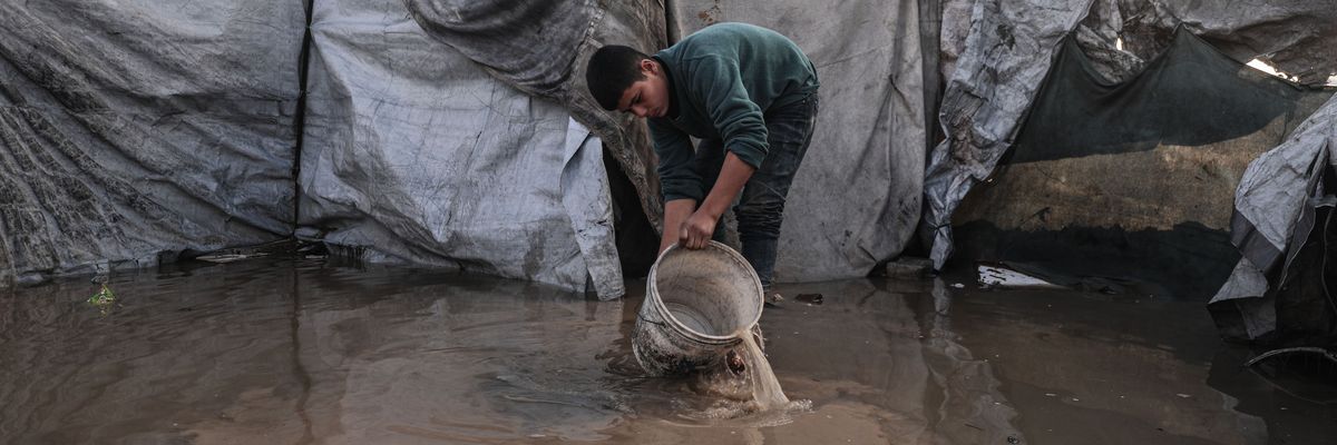 Flooding hits displaced Palestinians in tents after heavy rain in Gaza