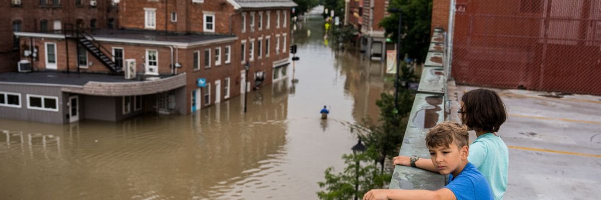 Flooding is seen in downtown Montpelier, Vermont