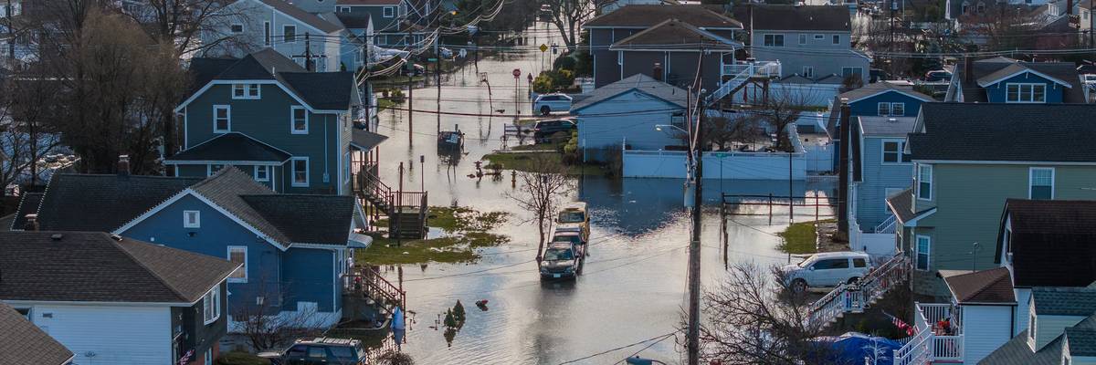 Flooding is seen on Gordon Street in Freeport, New York