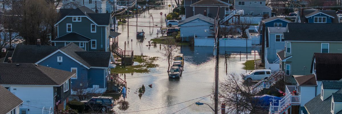 Flooding is seen on Gordon Street in Freeport, New York