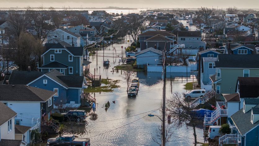 Flooding is seen on Gordon Street in Freeport, New York