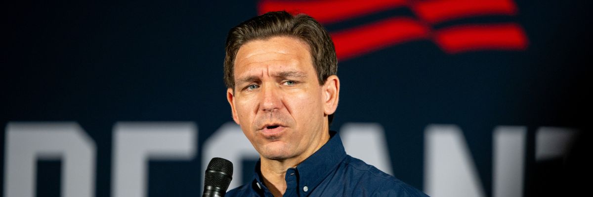 Florida Gov. Ron DeSantis, a Republican presidential candidate, speaks during a campaign rally
