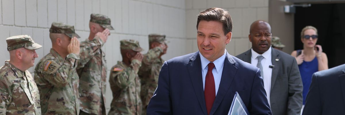 Florida Gov. Ron DeSantis arrives for a bill signing ceremony