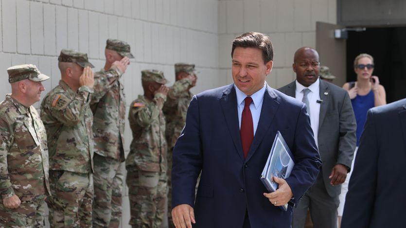 Florida Gov. Ron DeSantis arrives for a bill signing ceremony
