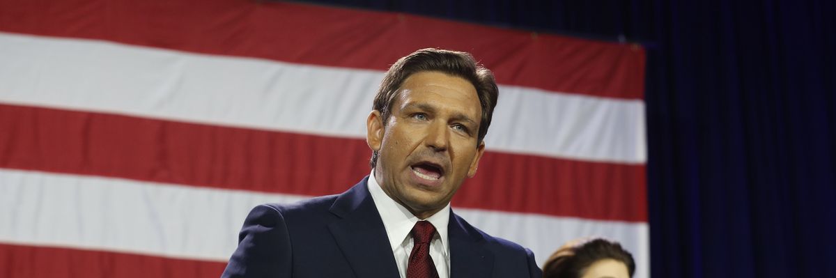 Florida Gov. Ron DeSantis gives a speech